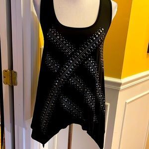 Black tank top flair bottom with embellishments size large, never worn